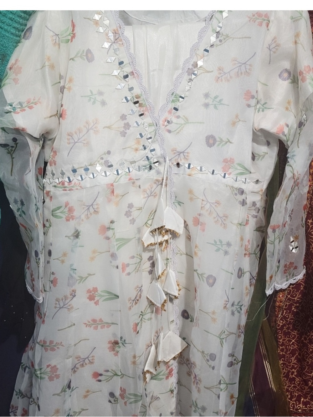 Sheer Floral Tie-Front Maxi Dress in Soft White